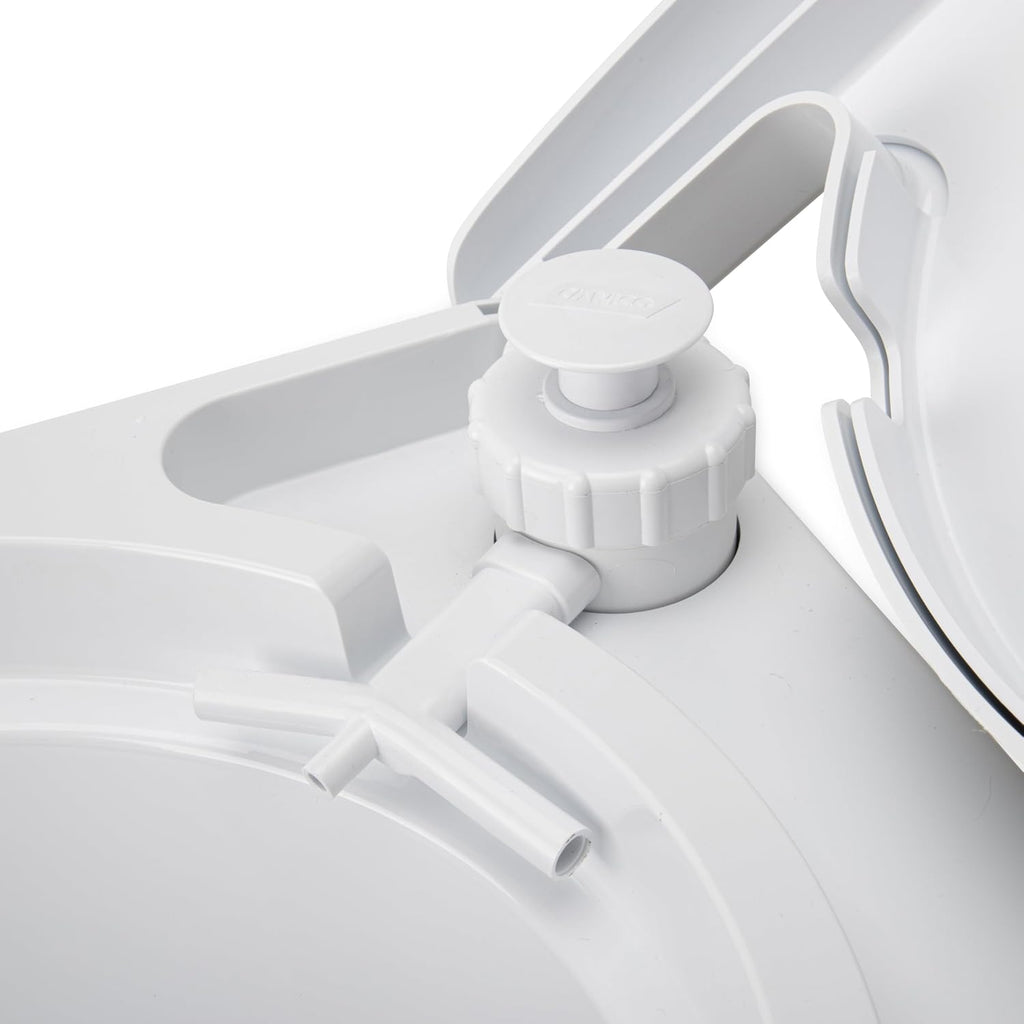 Camco RV Premium Travel Toilet - Features a 5.3-Gallon Detachable Holding Tank, Pump Flush Design & Spring-Loaded Latch (41544)