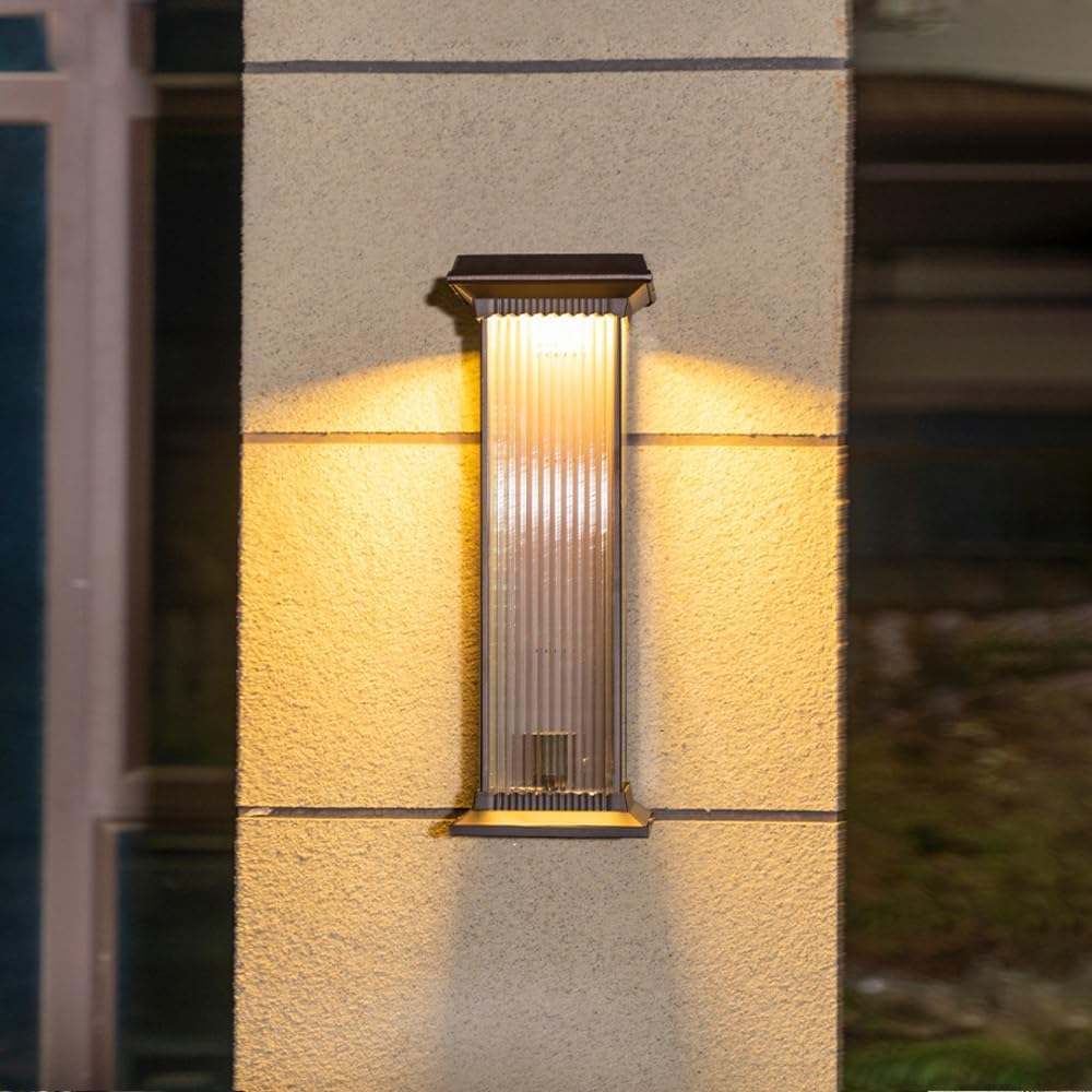 Solar Wall Light Outdoor Lantern Wall Sconce Waterproof Front Porch Lamp Exterior Wall Mount Lighting Fixture with Ribbed Glass for Patio Garage Garden Barn Yard House