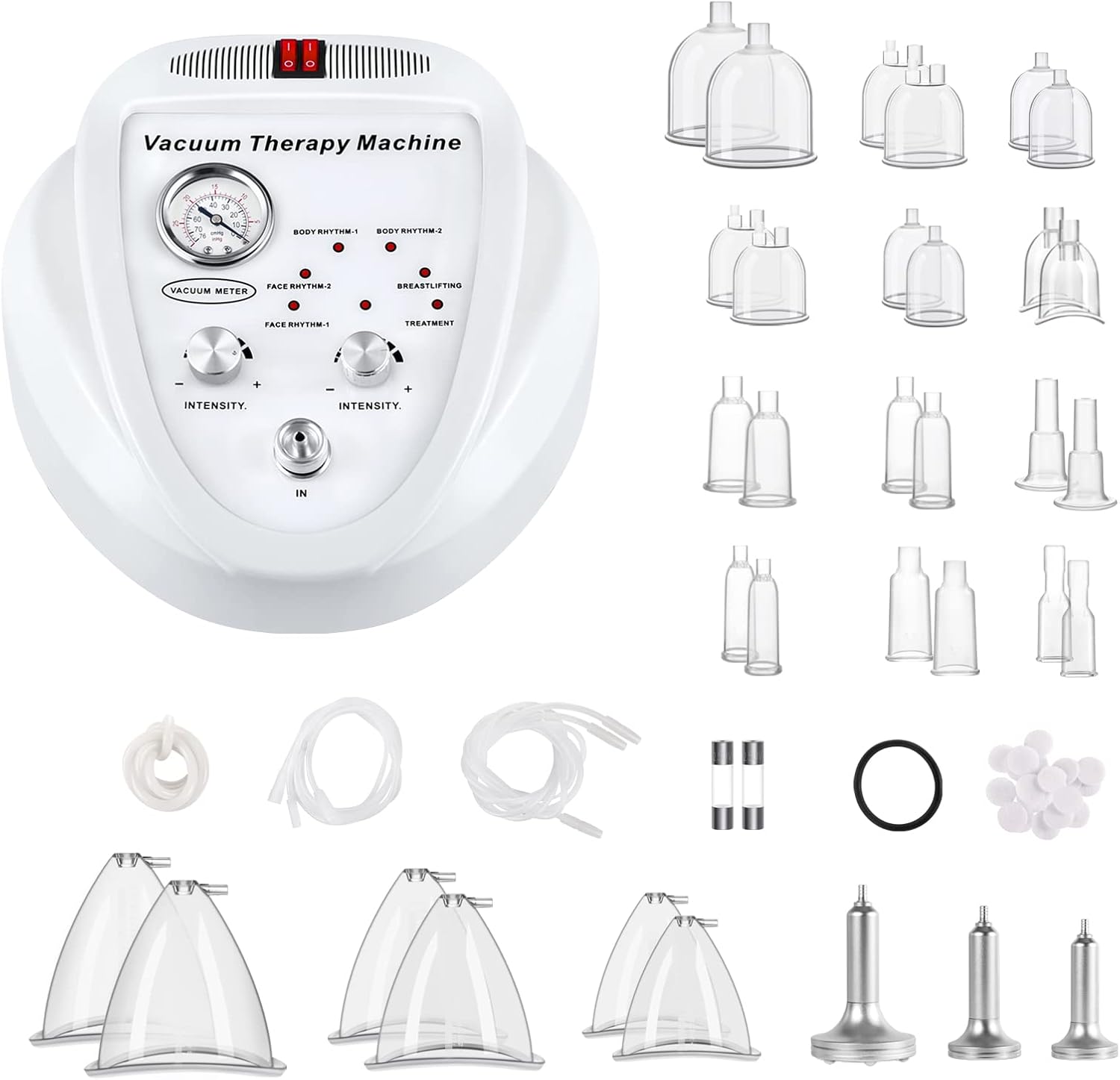 Beauty Star Vacuum Therapy Cupping Machine, Multifunctional Body, Back, Face Massage Care Machine Adjustable Suction (0-70 cmHg) with 30 Cups and 3 Gua Sha Pumps (Max Cups 1200ML)