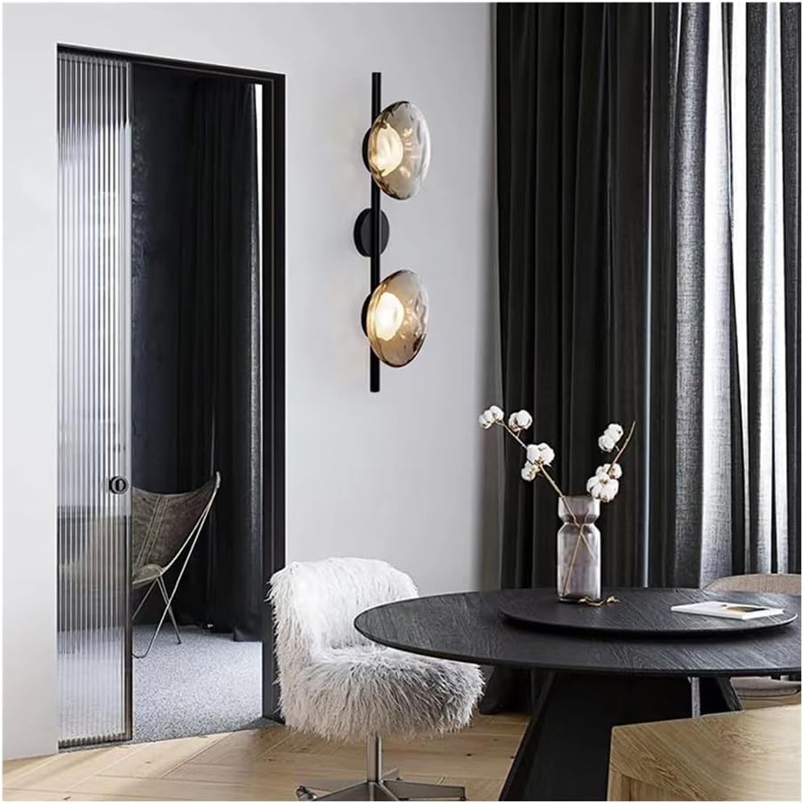 Aplique de pared LED de latón cepillado - Lámpara geométrica de Cristal, luminaria de Hierro posmoderna de 2 Luces, Estilo nórdico para dormitorio, sala de Estar o pasillo, 65 cm de Alto