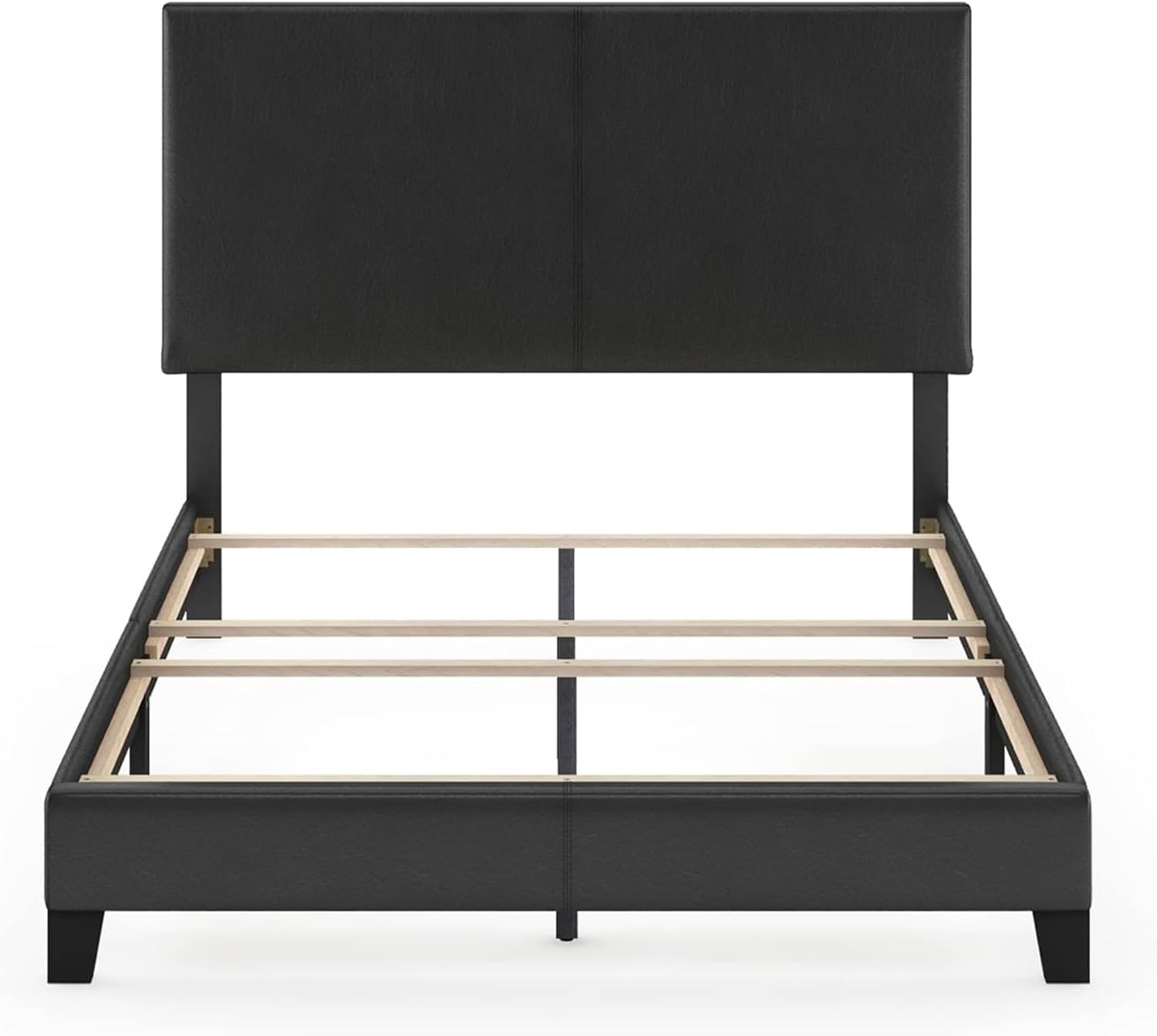 Upholstered Bed Frame Full Size, Modern Platform Bed with PU Leather Headboard & Wood Slat Support, Easy Assembly, Sturdy Bedroom Furniture (Black)