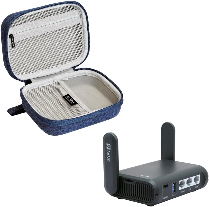 GL.iNet GL-AXT1800 (Slate AX) Pocket-Sized Wi-Fi 6 Gigabit Travel Router & Gadget Organizer Case (Blue)