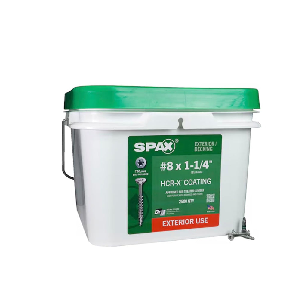 SPAX #8 x 1-1/4' Exterior Flat Head Deck Wood Screws Construction Torx T-Star Plus (2500 EA) Bulk Pail Includes 3 Bits Rust Resistant