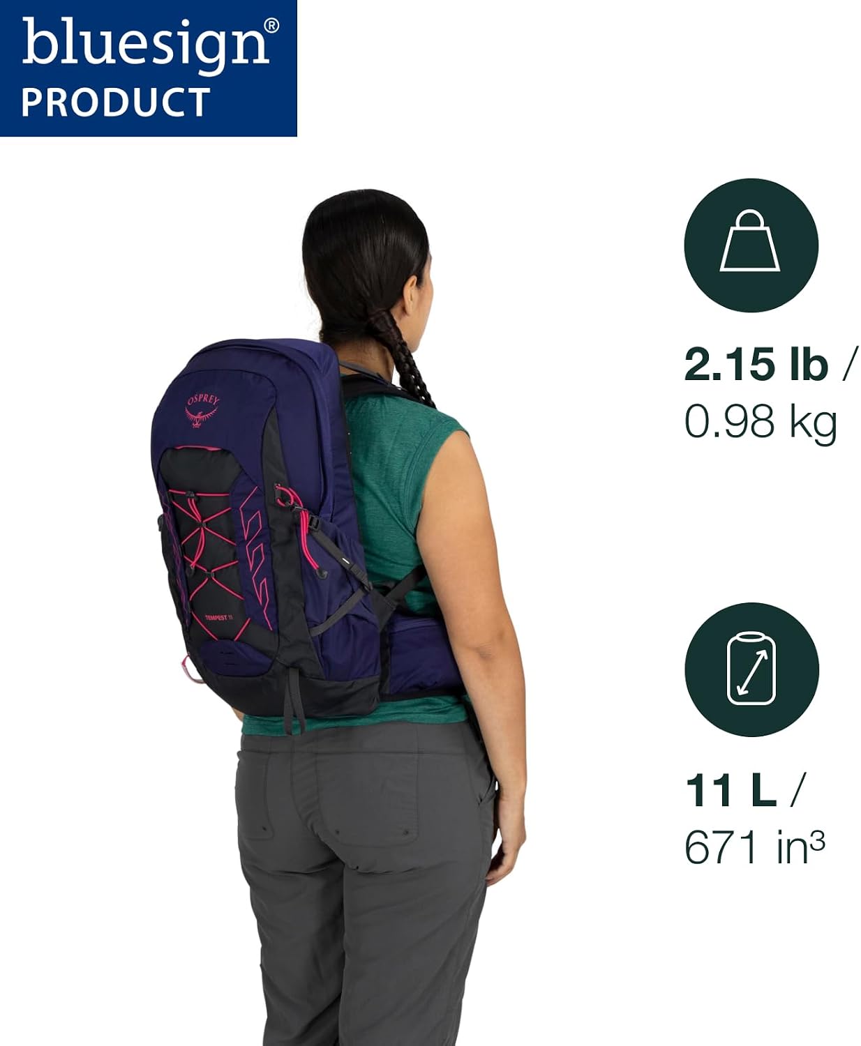 Osprey Tempest 11L Women's Lightweight Hiking Backpack - Small Daypack for Travel & Camping, Anchor Blue/Atlas