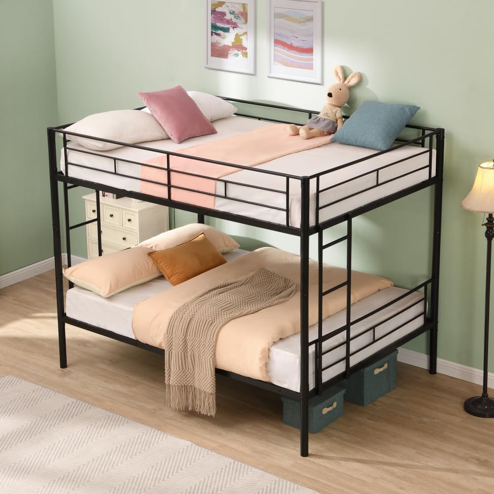 BUNK Bed Pink Twin Over Twin (Black + Metal-4)