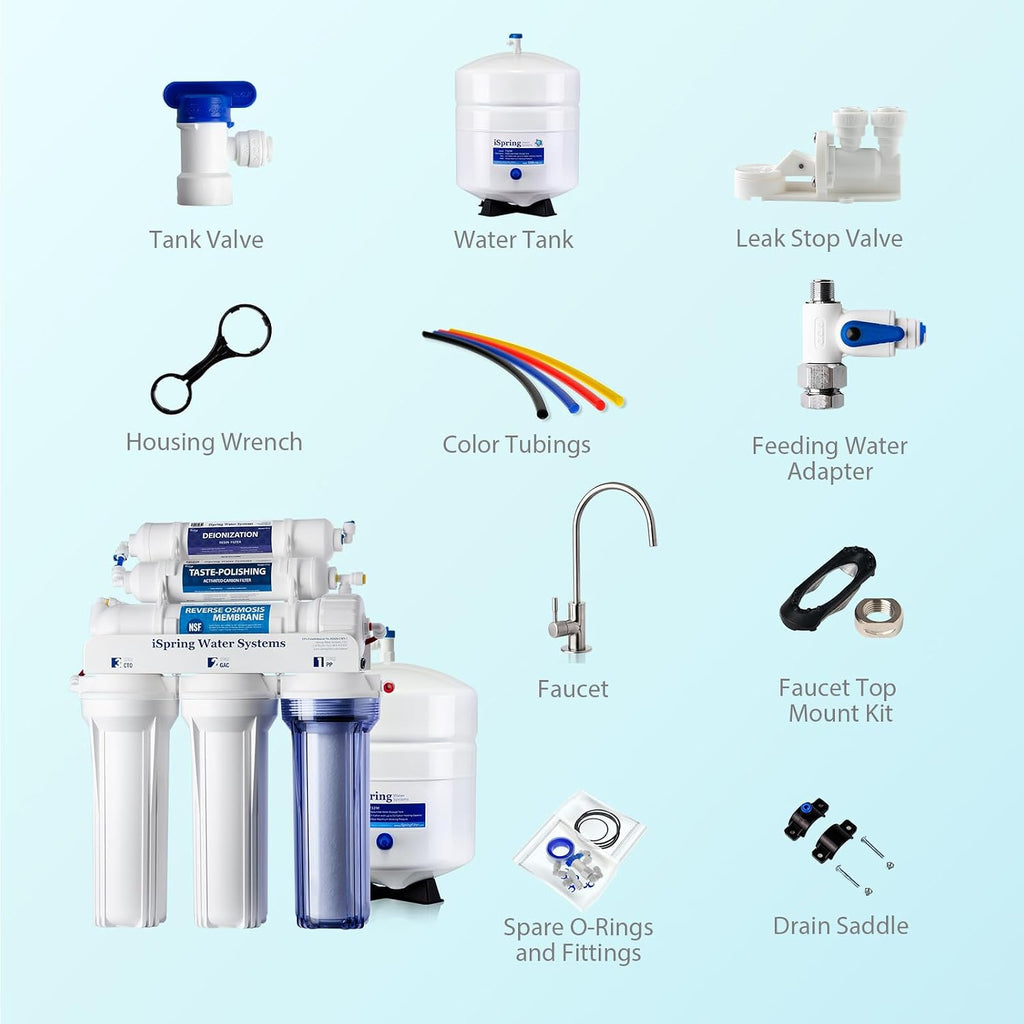 iSpring RCC7D 75 GPD Reverse Osmosis/Deionization Water Filter System, Removes TDS, Chlorine, Fluoride, Lead, and More, Fits Under Sink, 1 Year Warranty
