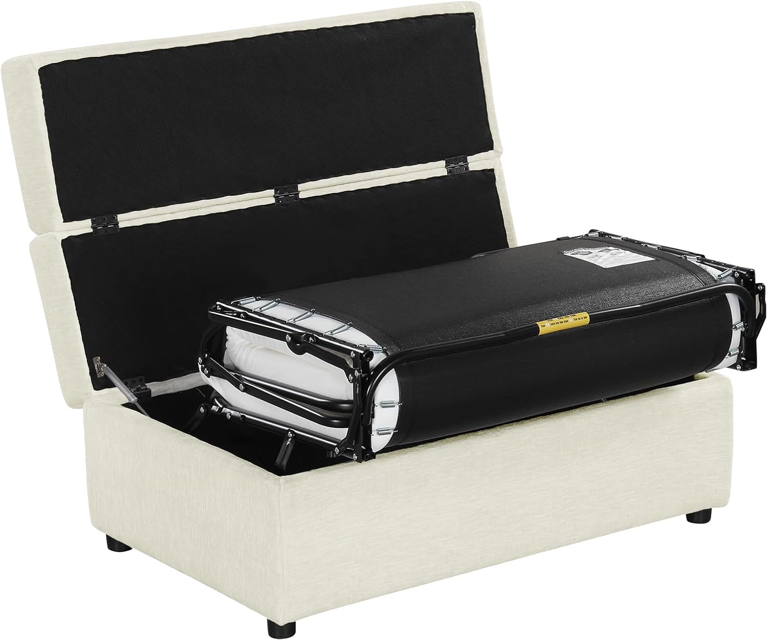 Folding Ottoman Sleeper Bed with Foldable Foam Mattress, Faux Leather Upholstered with Pull Out Bed and Steel Frame Base, Twin Size, for Living Room Bedroom Office (White Chenille)