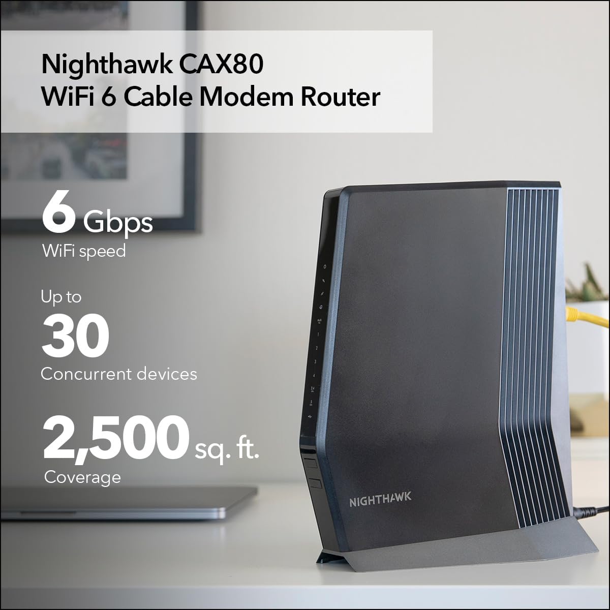 NETGEAR Nighthawk Cable Modem and WiFi 6 Router Combo (CAX80) - Compatible with All Major Cable Providers incl. Xfinity, Spectrum, Cox - Cable Plans up to 2 Gbps - AX6000 WiFi 6 Speed - DOCSIS 3.1