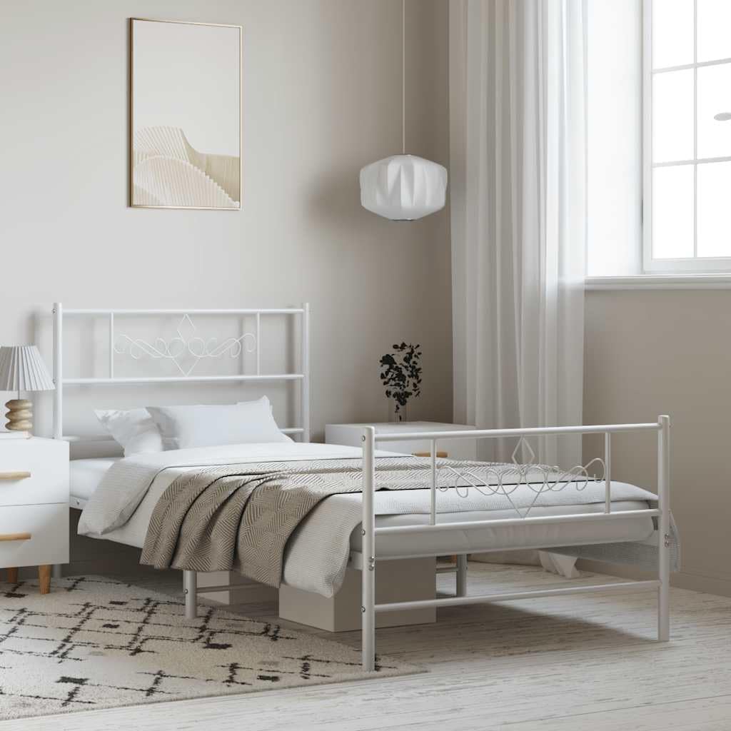 Twin Metal Bed Frame with Footboard White Steel Platform Bed Frame Underbed Storage Sturdy Construction for Bedroom Furniture