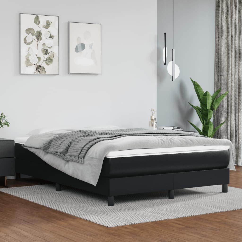 Full Size Upholstered Platform Bed Frame Black Faux Leather Modern Bedframe with Sturdy Wooden Slats for Bedroom Furniture Support