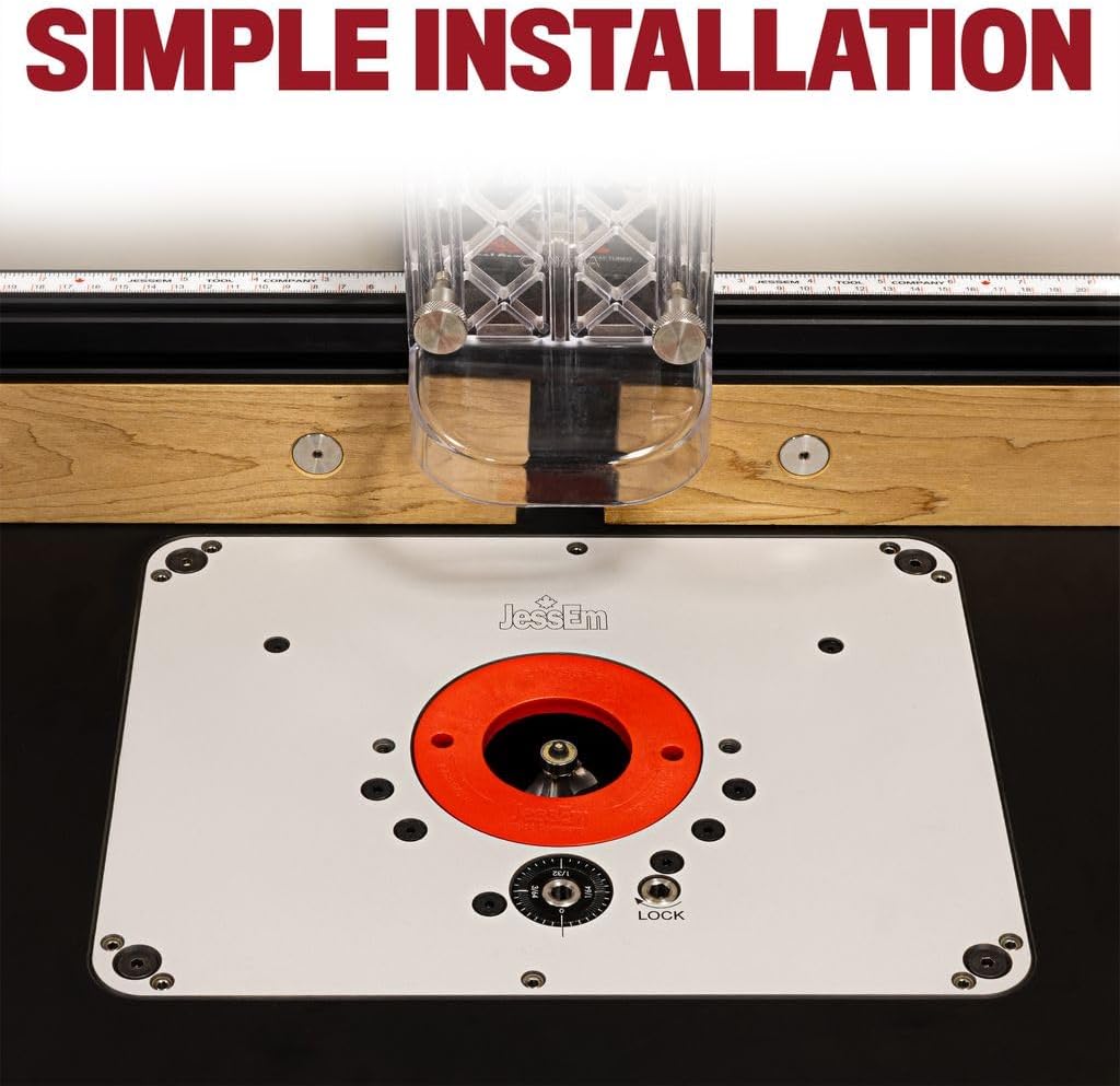 JessEm Rout-R-Lift 3.5XT Router Lift System – Heavy-Duty Aluminum with Phenolic Top Plate – Precision Height Adjustment – Easy Installation with Twist Lock Inserts and Above-The-Table Bit Changes
