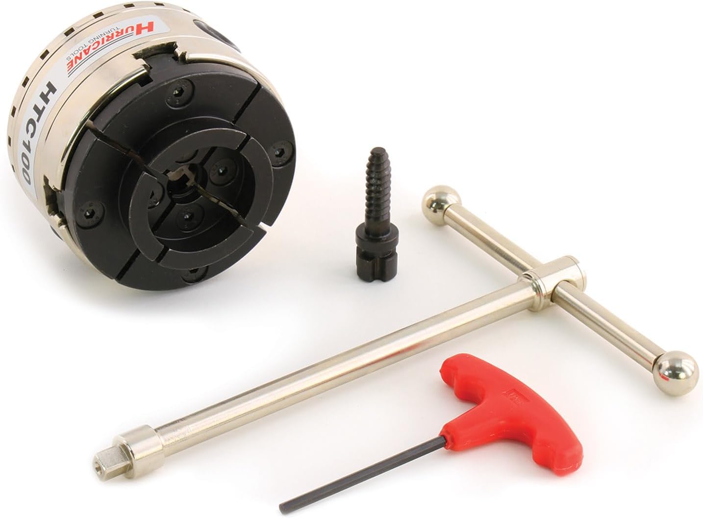 Hurricane Turning Tools, HTC100, 4' Four Jaw Woodturning Chuck Kit, with 1 1/2'x 8 TPI Insert and Dovetail Jaws, for Wood Lathes