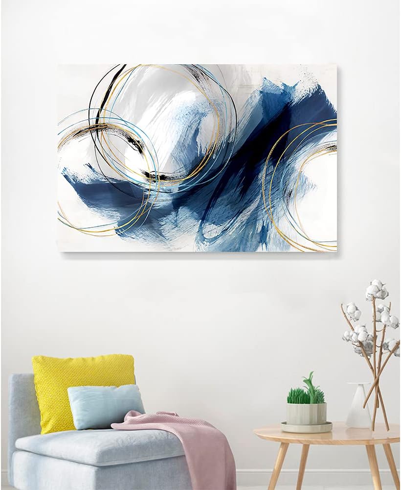 Wall Art Canvas Abstract Art Paintings Blue Fantasy Colorful Graffiti on White Background Modern Artwork Decor for Living Room Bedroom Kitchen 48x32in