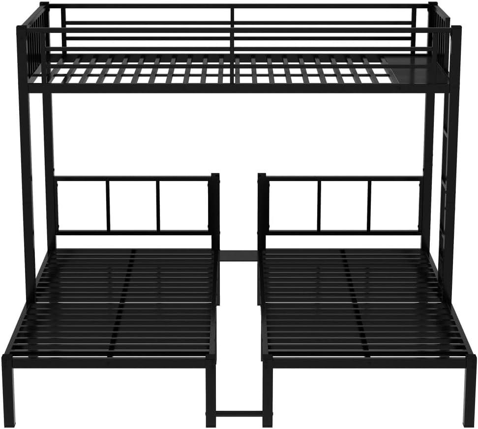 Twin Over Twin & Queen Bunk Bed, with Safety Guardrails,Space-Saving/Noise Reduced,Black (Black + Metal + Twin)