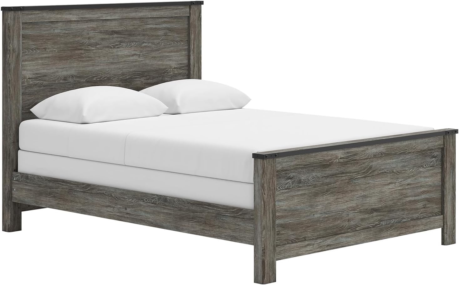 Signature Design by Ashley Frandern Industrial Panel Bed with Nailhead Accents, Foundation or Box Spring Needed, Queen, Gray