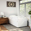 Twin Upholstered Bed Frame White Faux Leather Engineered Wood Modern Sleek Design for Bedroom Guest Room