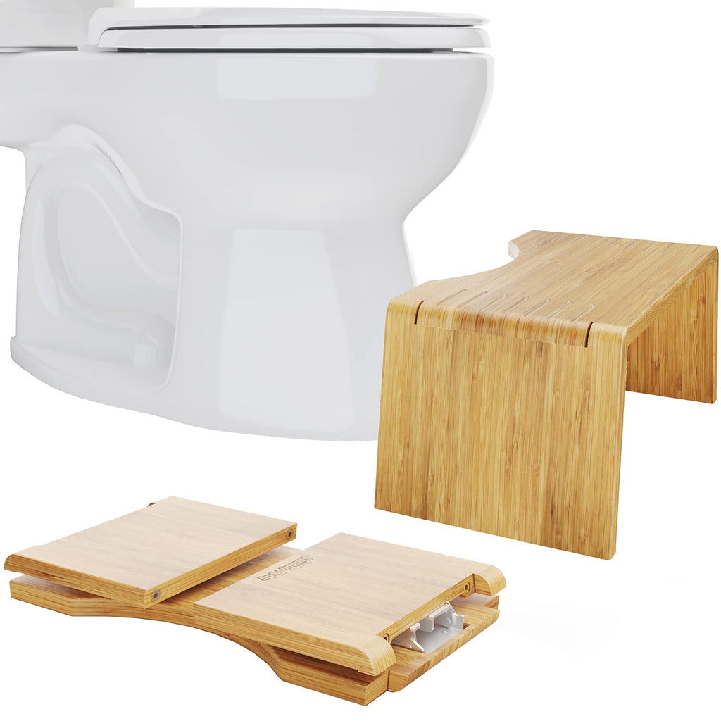 Squatty Potty Oslo Folding Bamboo Toilet Stool – 7 Inches,Collapsible Bathroom Stool for Kids and Adults – Brown,Portable and Space-Saving,(Pack of 4)