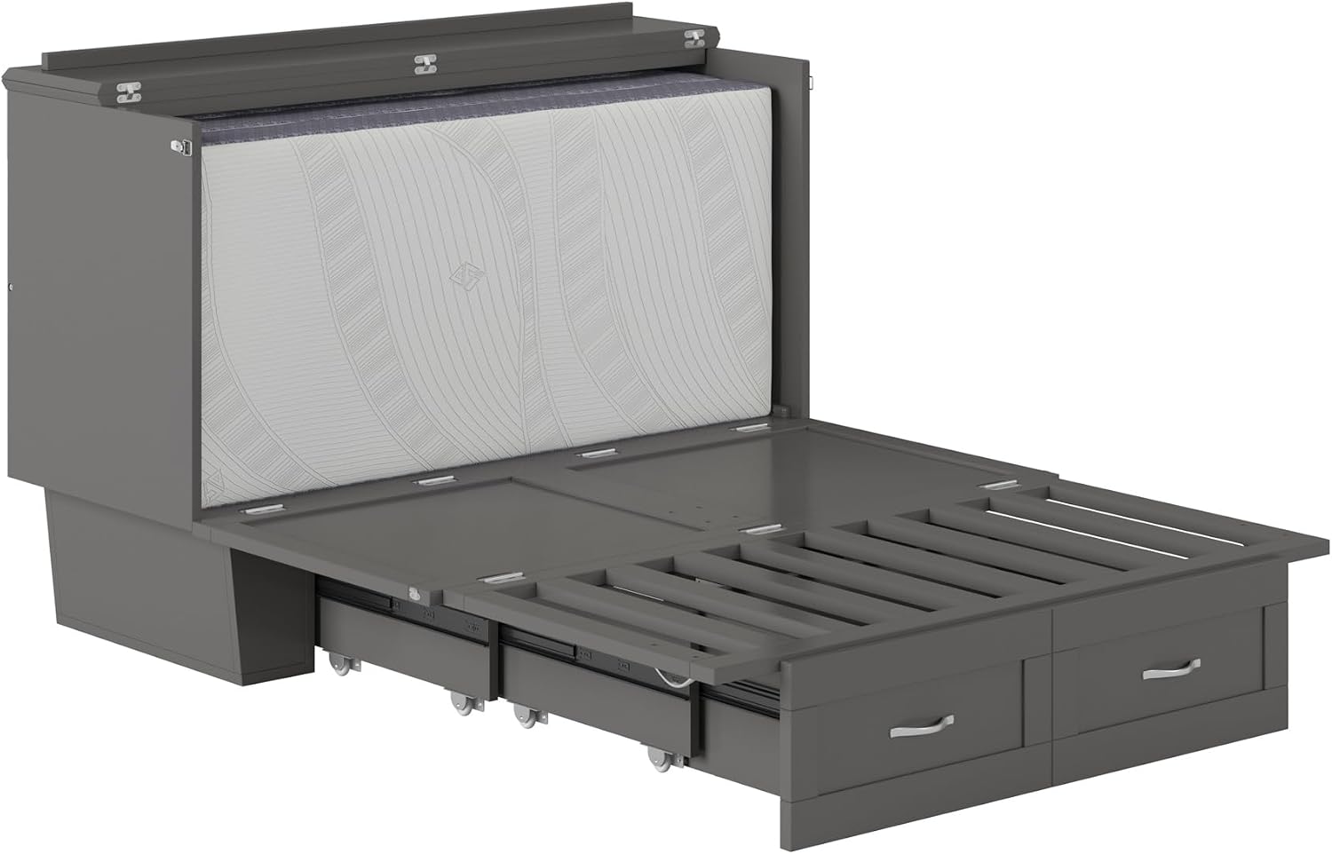 AFI, Monroe Full Murphy Bed Chest with 6' Mattress, Storage Drawer & Built-in USB Charger, Grey