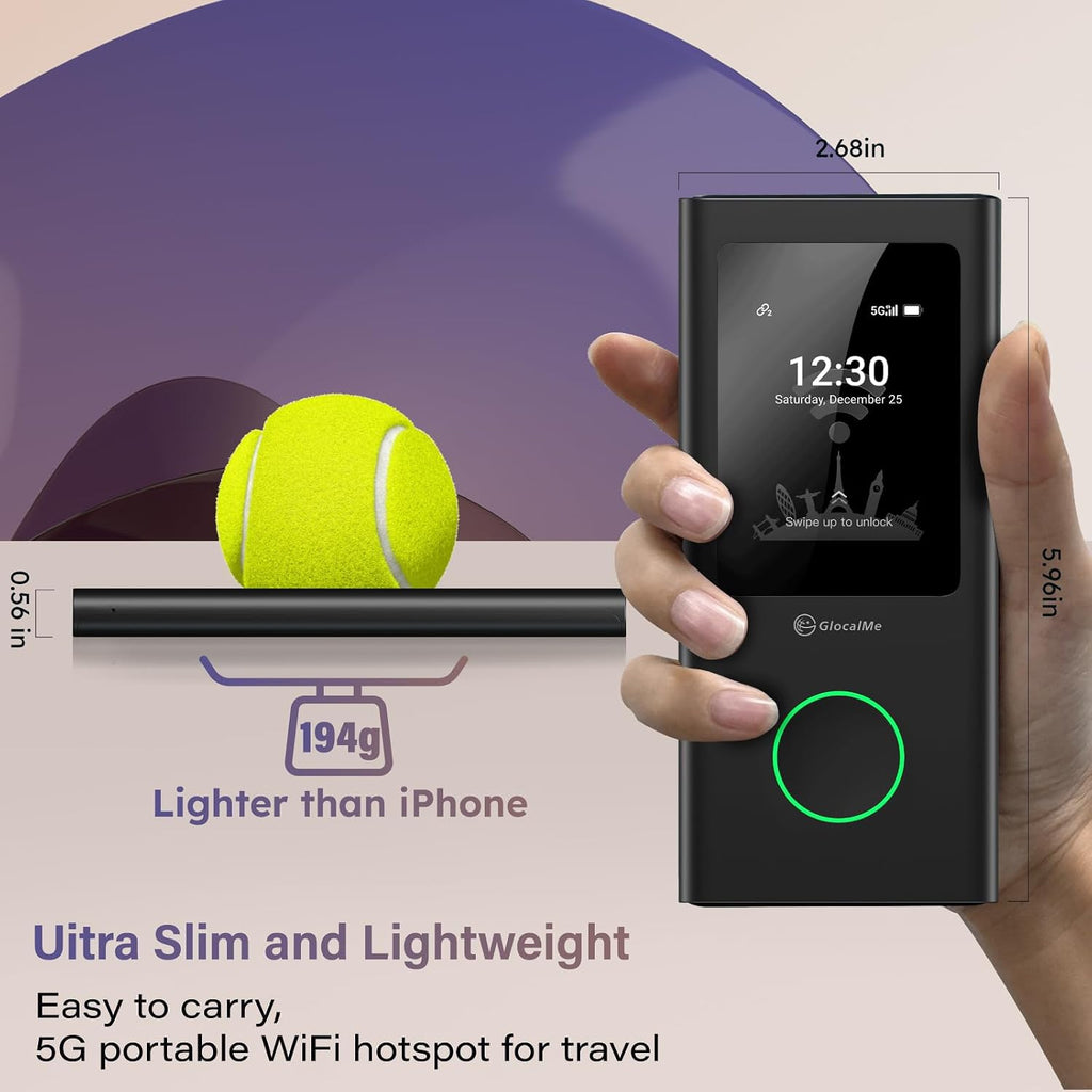GlocalMe Numen Air 5G Mobile Hotspot, Portable WiFi Hotspot for Travel in 200+ Countries, Ultra High Speed Pocket Hotspot Device with Speed Up to 2.5Gbps, No SIM Card Required, 16 Connected Devices