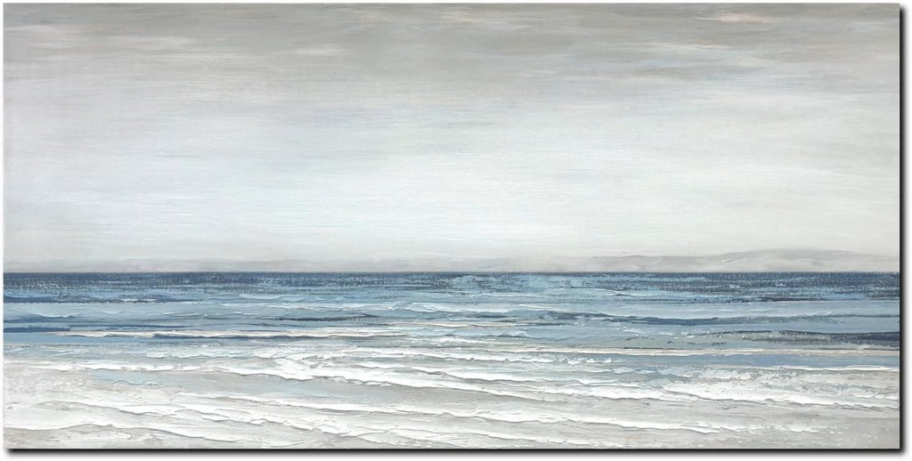 TRAIN2 ART Abstract Wall Art Painting Wall Decor Large Artwork Textured Blue and White Sea Background Canvas Wall Art for Living Room Bedroom Home Decor 28'x57'