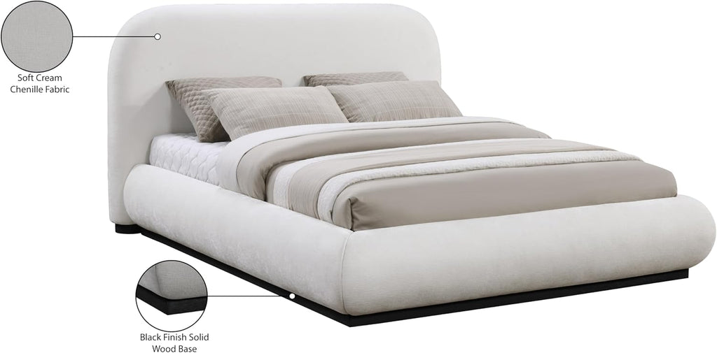 Meridian Furniture B1214Cream-F Vaughn Collection Modern | Contemporary Full Bed with Soft Cream Chenille Fabric, Black Finish Solid Wood Base, 68.25' W x 87.75' D x 44.5' H, Cream, Full