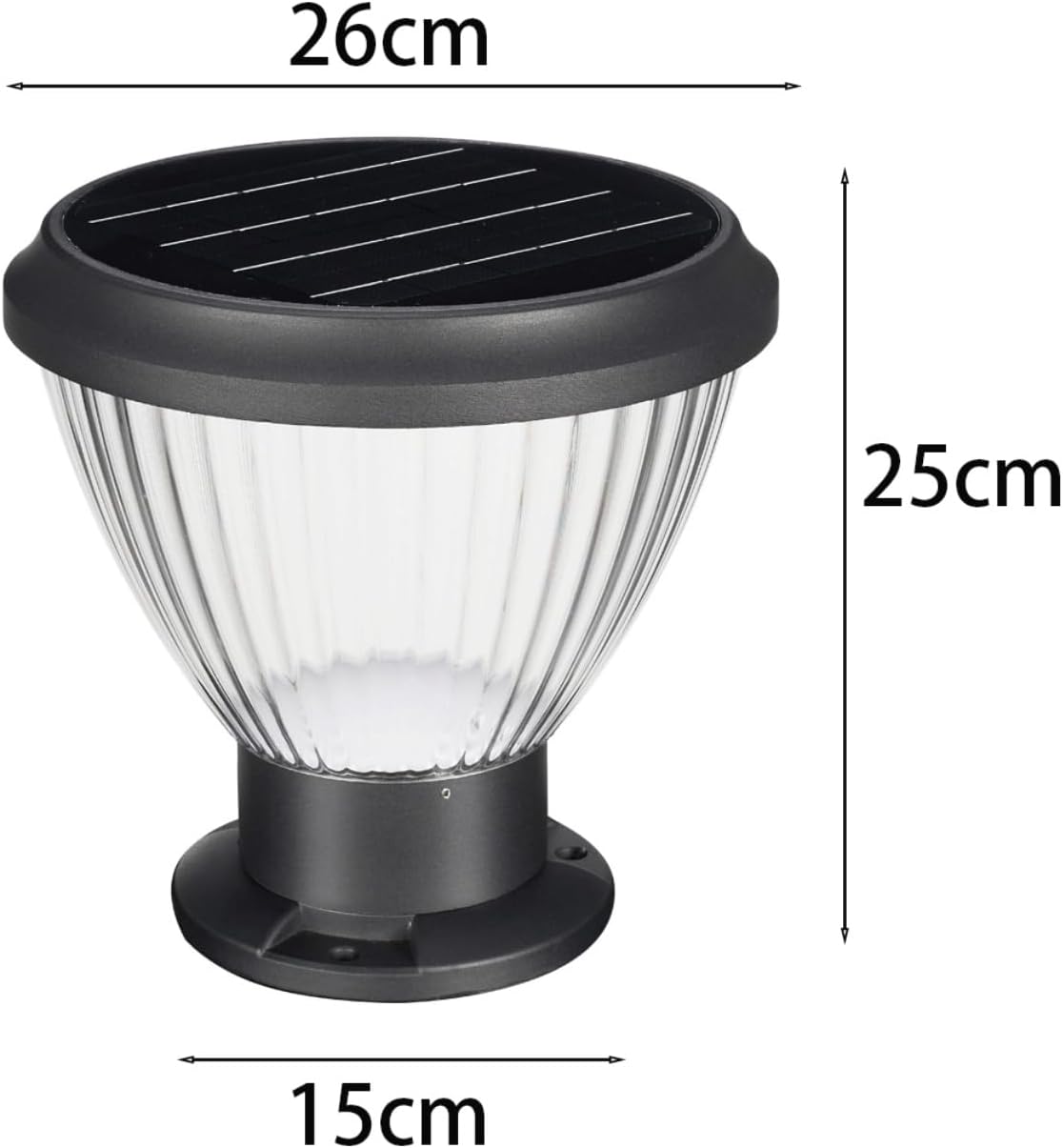 Solar Post Light, IP65 Outdoor Bollard Light, LED Solar Pillar Lamp, Round Column Lantern with Light Control, Aluminum and PC Exterior Garden Lighting Fixture for Yard Pathway Driveway
