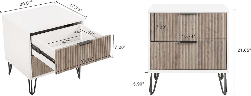 Manhattan Comfort Dumbo 3-Piece Modern Dresser Drawer and Nightstand Set, Tall and Double Low - Vertical Ribbed Design - No Tool Assembly Storage for Bedroom & Living Room, White/Grey