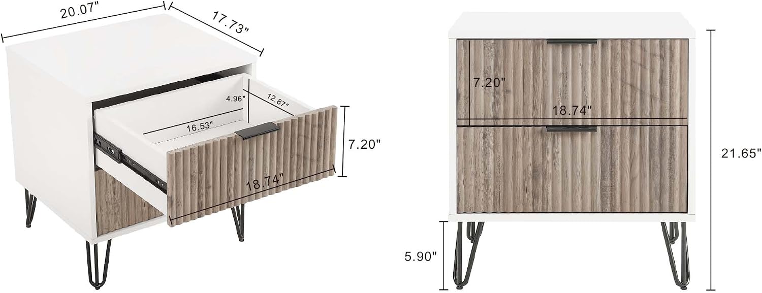 Manhattan Comfort Dumbo 3-Piece Modern Dresser Drawer and Nightstand Set, Tall and Double Low - Vertical Ribbed Design - No Tool Assembly Storage for Bedroom & Living Room, White/Grey