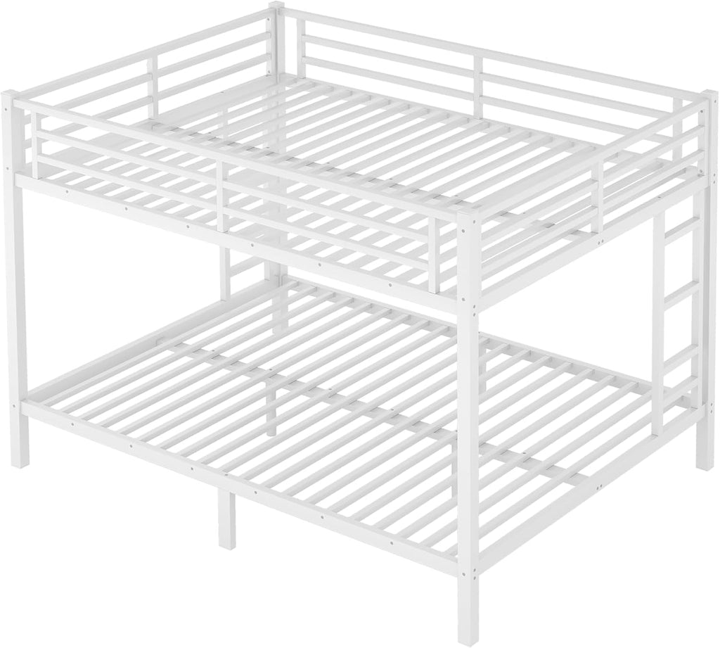 JIVOIT Queen Over Queen Bunk Bed, Heavy-Duty Metal Bunk Bed Frame with Safety Guardrails & Metal Slat Support for Teens and Adults, Space-Saving/Noise Reduced/No Box Spring Needed