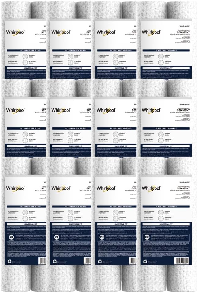 Whirlpool 10' x 2.5' Whole House Sediment Water Filters, WHKF-WHSW, 35 Micron, NSF Certified Reduces Sand, Soil, Silt & Rust for Standard Filter Housings, 24-Pack