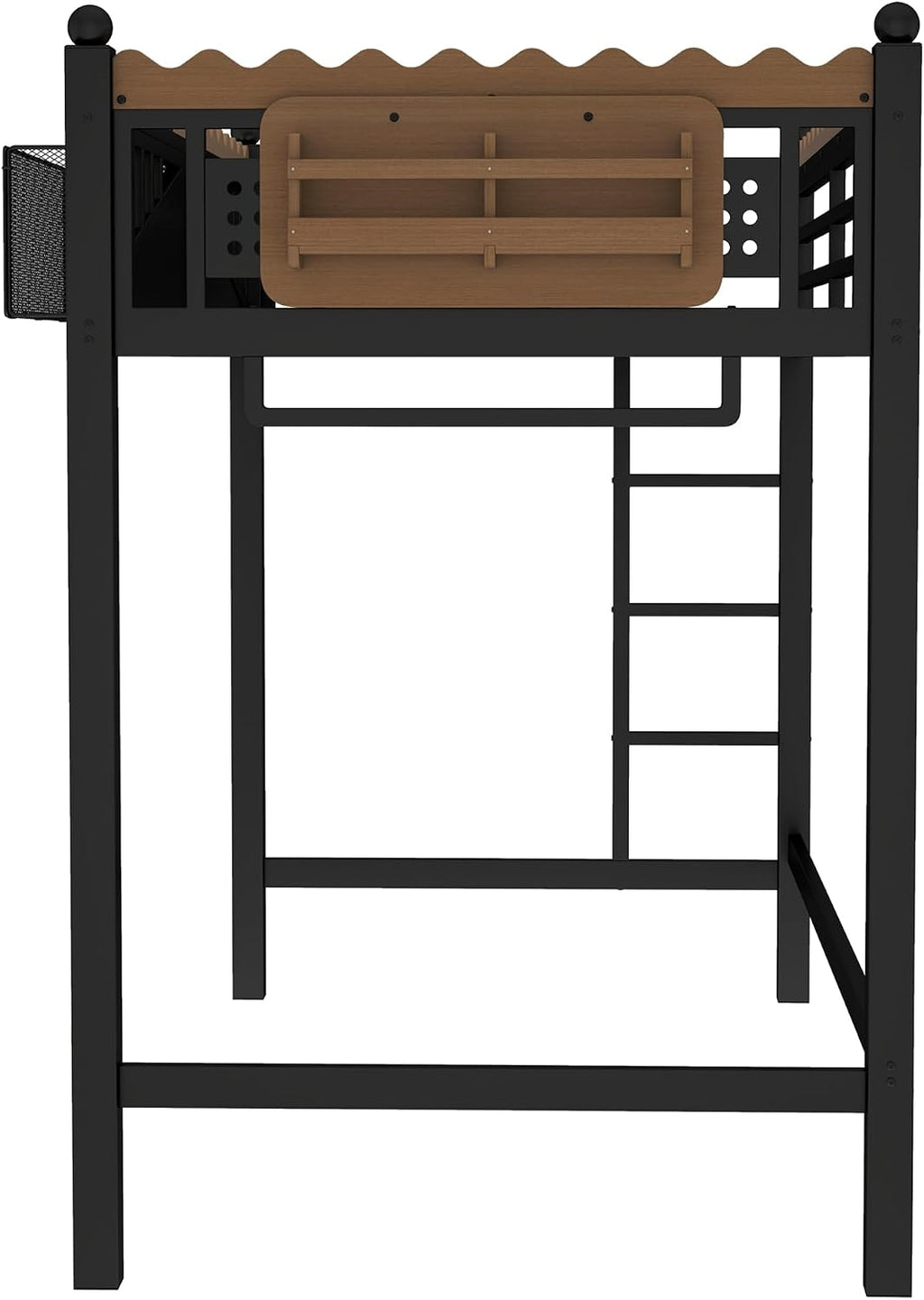 JIVOIT Metal Loft Bed with Built-in Storage Shelves and Bookshelf, Twin XL Size Metal Loft Bed with Safe Ladder & Guardrail, Space-Saving Loft Bed, No Box Spring Needed and Chic Design