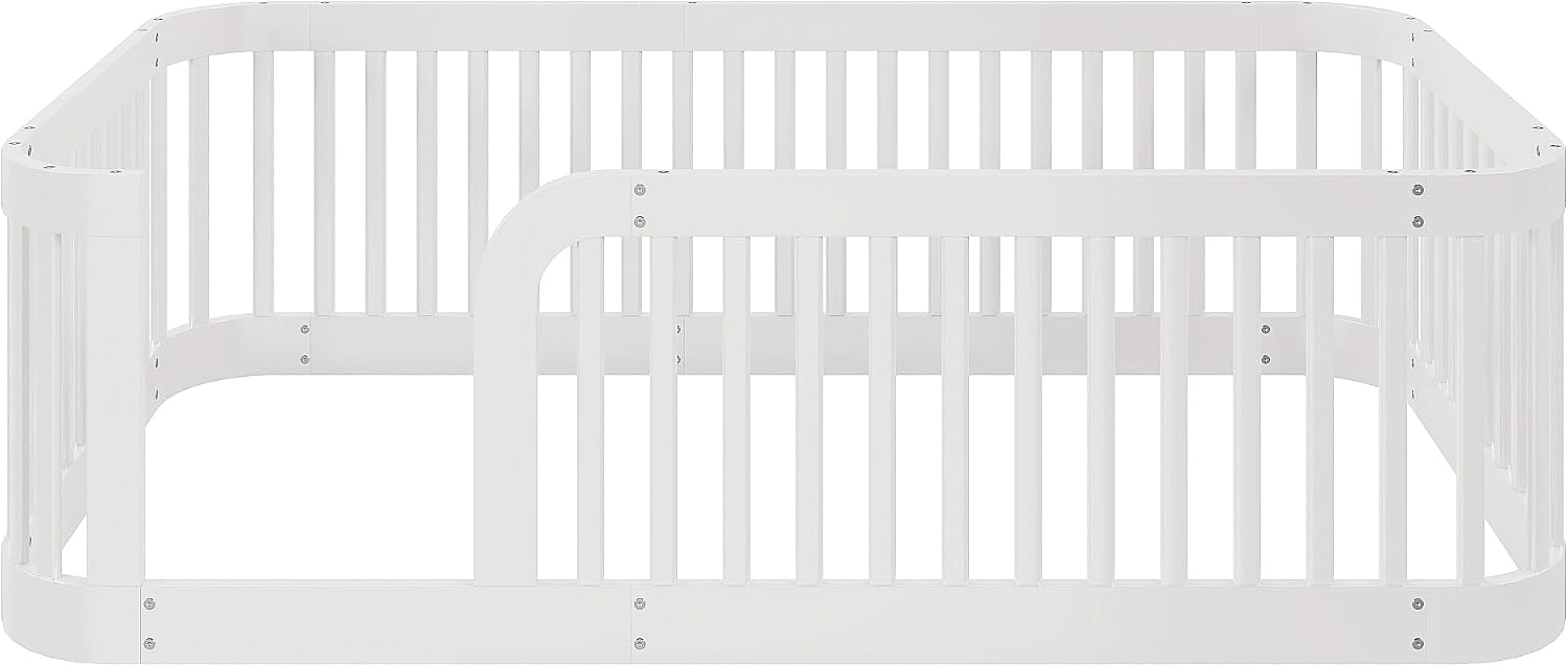 Floor Bed with No Slat, Wood Platform Bed Frame with Fence for Bedroom,No Needed Box Spring (White, Twin)
