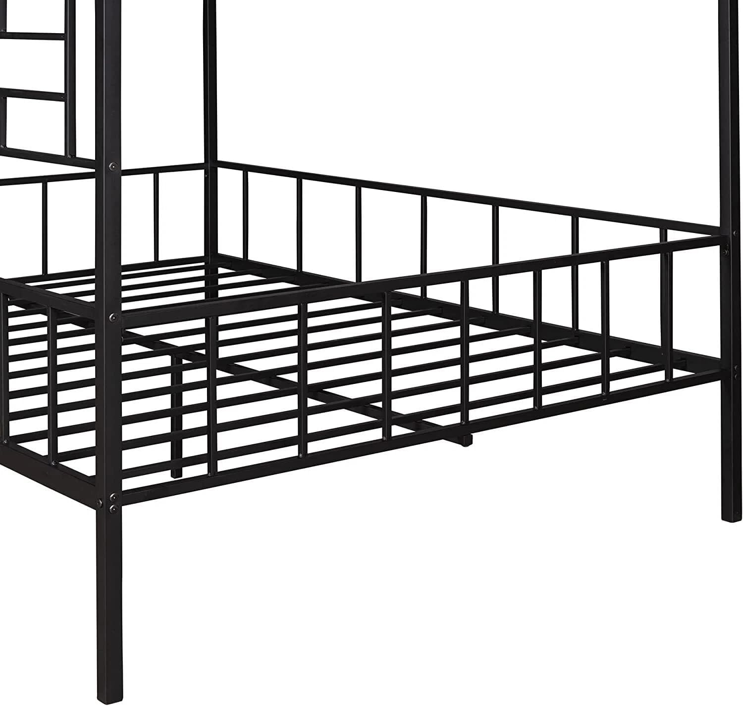GOWE Black Finish Twin Bunk Bed Contemporary Style House Design with Full Metal Construction and Angled Ladder