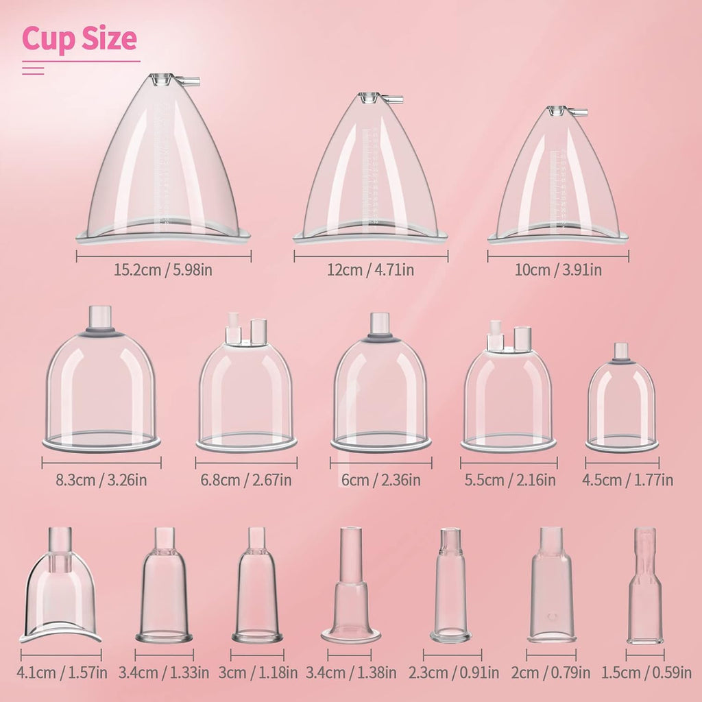 Beauty Star Vacuum Therapy Cupping Machine, Multifunctional Body, Back, Face Massage Care Machine Adjustable Suction (0-70 cmHg) with 30 Cups and 3 Gua Sha Pumps (Max Cups 1200ML)