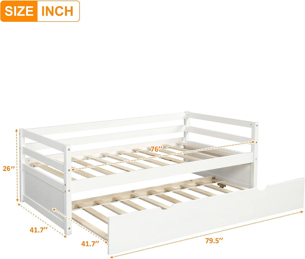 Harper & Bright Designs Convertible Twin Size Daybed with Trundle - Space-Saving Metal Frame Set in Crisp White Finish, Includes Twin Trundle Bed for Guest Room or Dorm