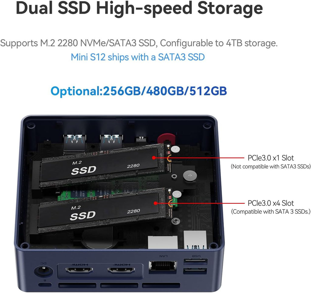Beelink MINI S12 Mini PC with N95 Processor, 8G DDR4 480G SSD Mini Desktop PC, WiFi5, BT4.2, Dual HDMI, 2.5G LAN W-11 Home WMini Computer