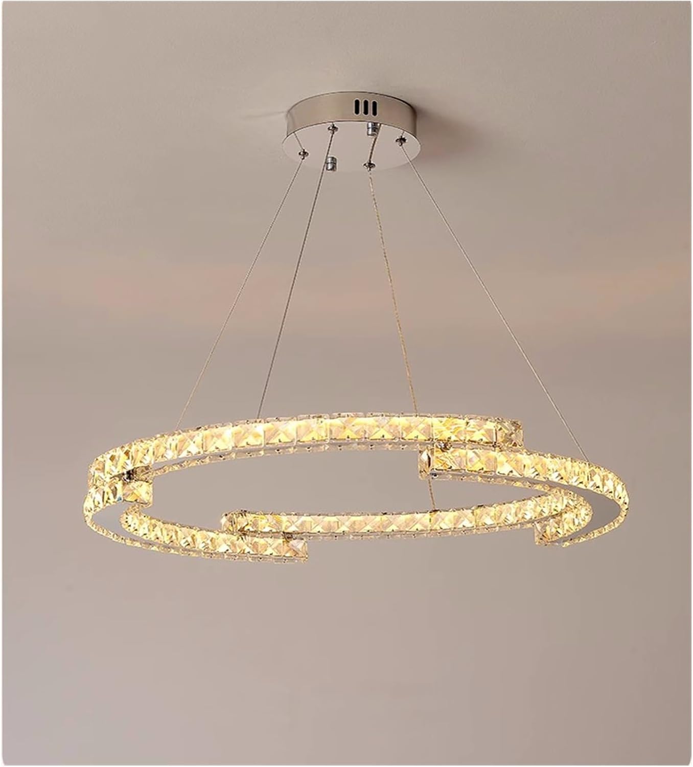 Modern Chandelier, Modern Lustre Crystals Led Pendant Lights Luxury Foyer Hanging Chandelier Light Home Steel Circle Luminarias Lamp Fixtures(1 Ring D40cm,Neutral Light)