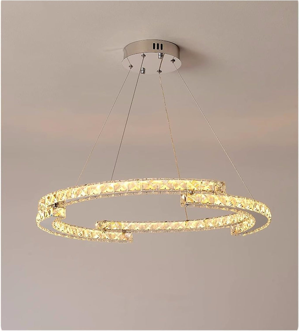 Modern Chandelier, Modern Lustre Crystals Led Pendant Lights Luxury Foyer Hanging Chandelier Light Home Steel Circle Luminarias Lamp Fixtures(1 Ring D80cm,Neutral Light)