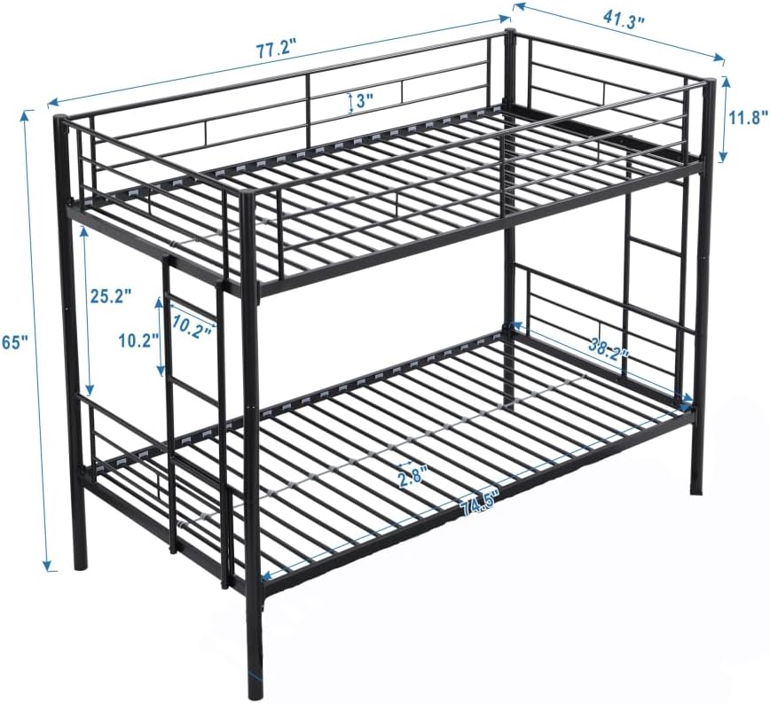 BUNK Bed Pink Twin Over Twin (Black + Metal)