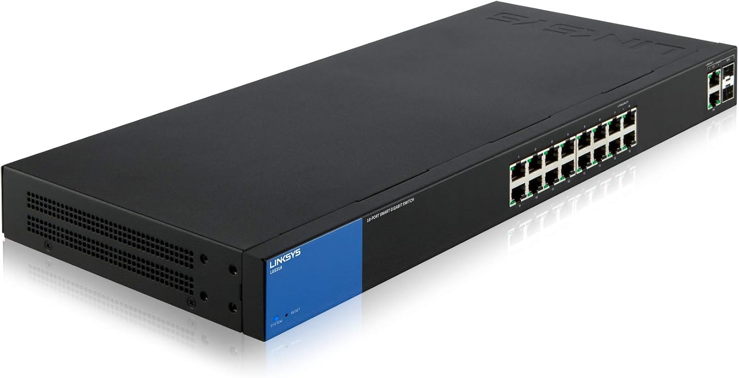 Linksys LGS318 Business 16 Port Gigabit Smart Managed Network Switch with 2 x Combo SFP Ports