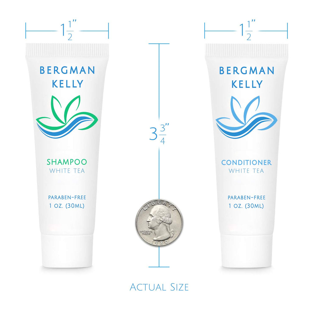 Bergman Kelly - Travel Shampoo and Conditioner Set - 1 fl oz, 18000 Pieces, White Tea - Delight Your Guests with Revitalizing and Refreshing Hotel Toiletries and Guest Hospitality in Bulk