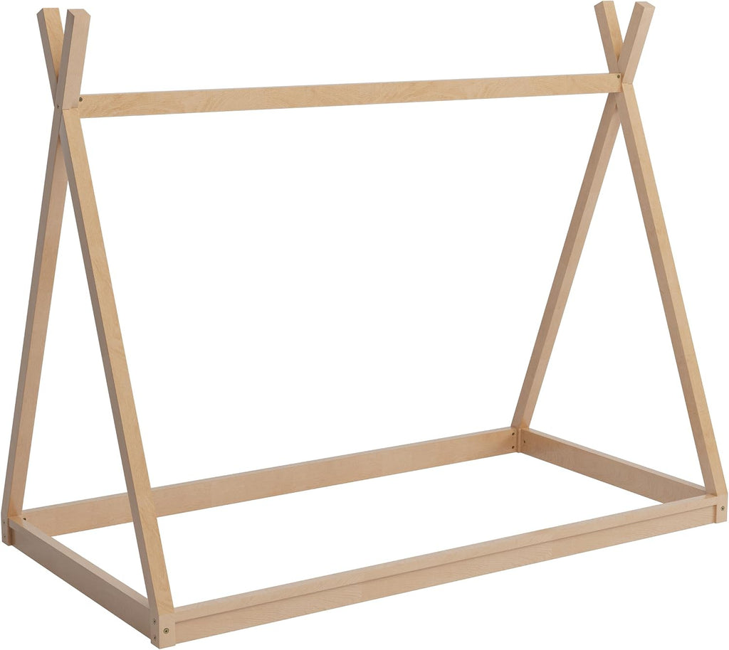 JIVOIT Wood Twin Size Tent Bed with Sturdy Triangle Frame, Montessori Style Low-Floor Bed, House Shape Tent Bed Frame, Easy Assembly (Natural/95)