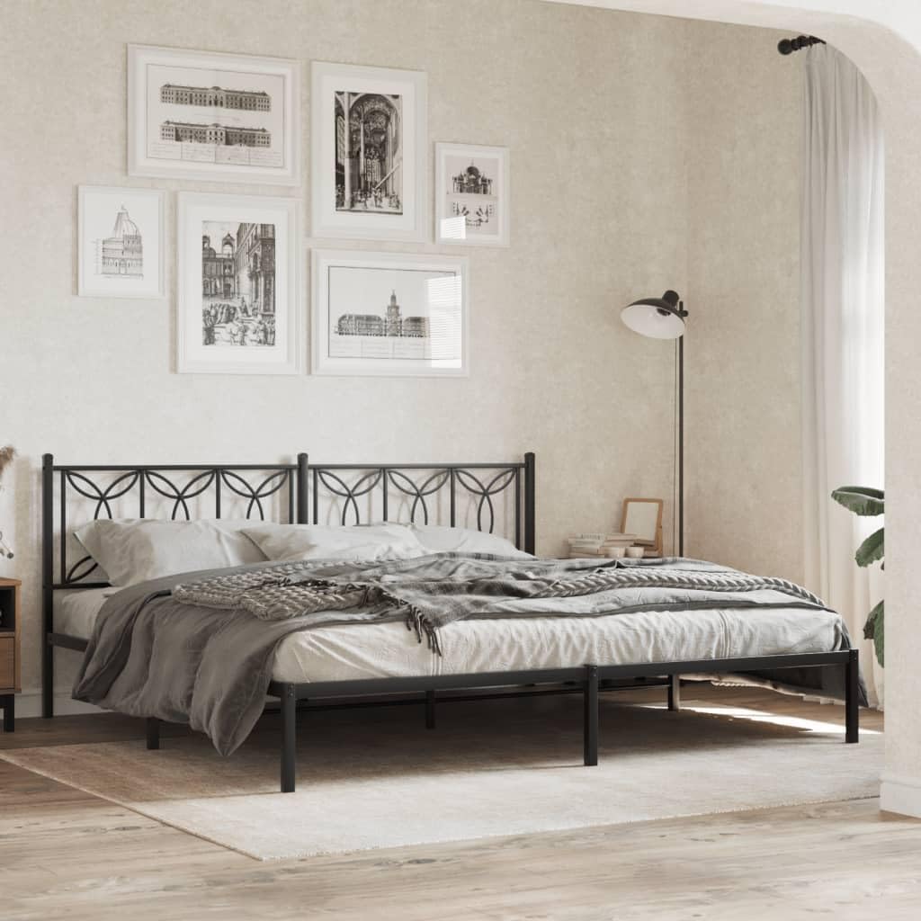 Metal Bed Frame with Headboard Black King Size 76'x79.9' Steel Platform Bed Frame Sturdy Durable Underbed Storage Space for Bedroom Furniture