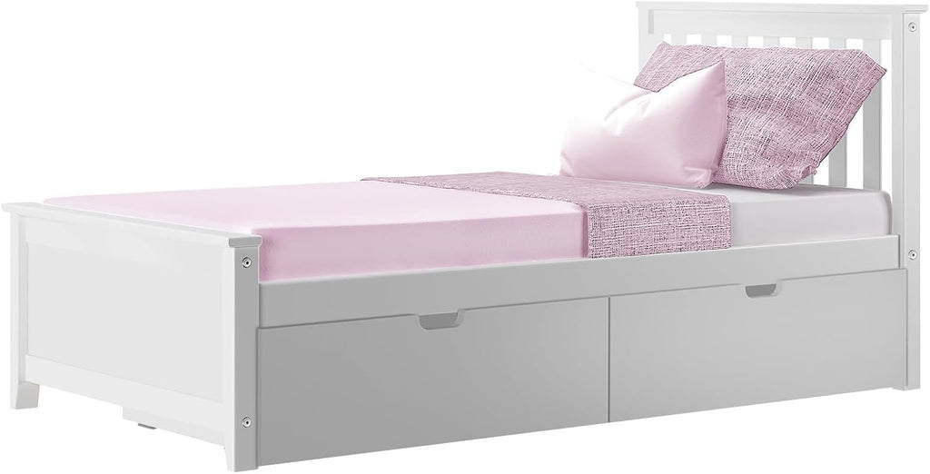 Max & Lily Classic Twin Bed, Slatted Headboard, with Storage Drawers, White