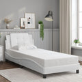 Twin Bed Frame White Faux Leather Upholstered Platform Bed with Underbed Storage, Easy Assembly and Modern Design for Bedroom Furniture