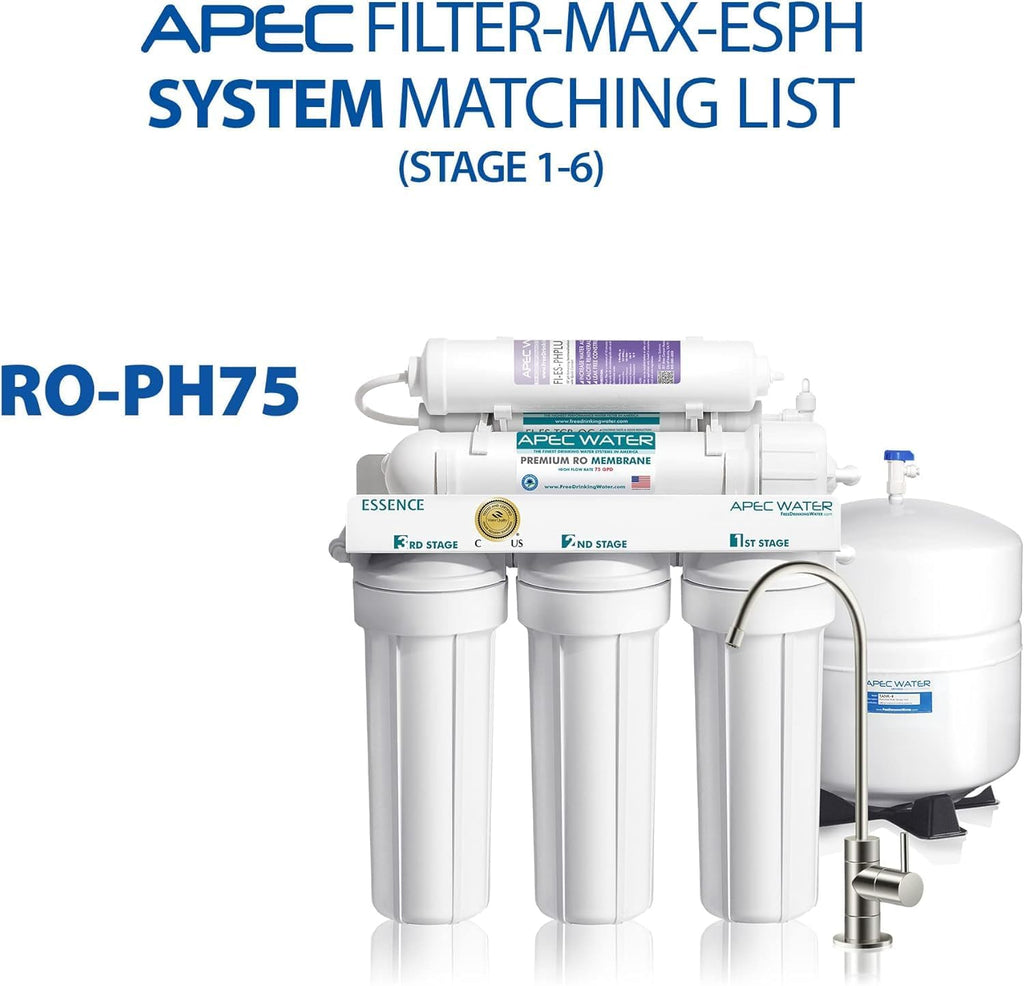 APEC Water Systems FILTER-T2Y-ESPH High Capacity 2 Year Replacement Filter Set For Essence Series Alkaline Reverse Osmosis Water Filter System Stage 1-3&6