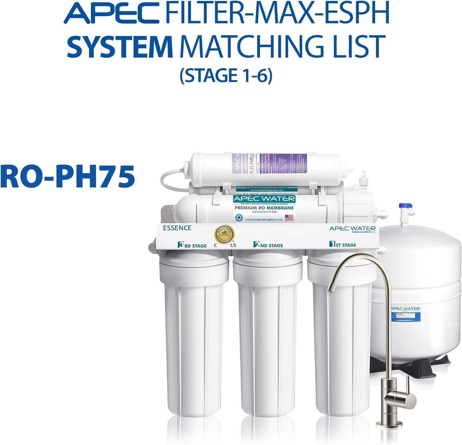 APEC Water Systems FILTER-T2Y-ESPH High Capacity 2 Year Replacement Filter Set For Essence Series Alkaline Reverse Osmosis Water Filter System Stage 1-3&6