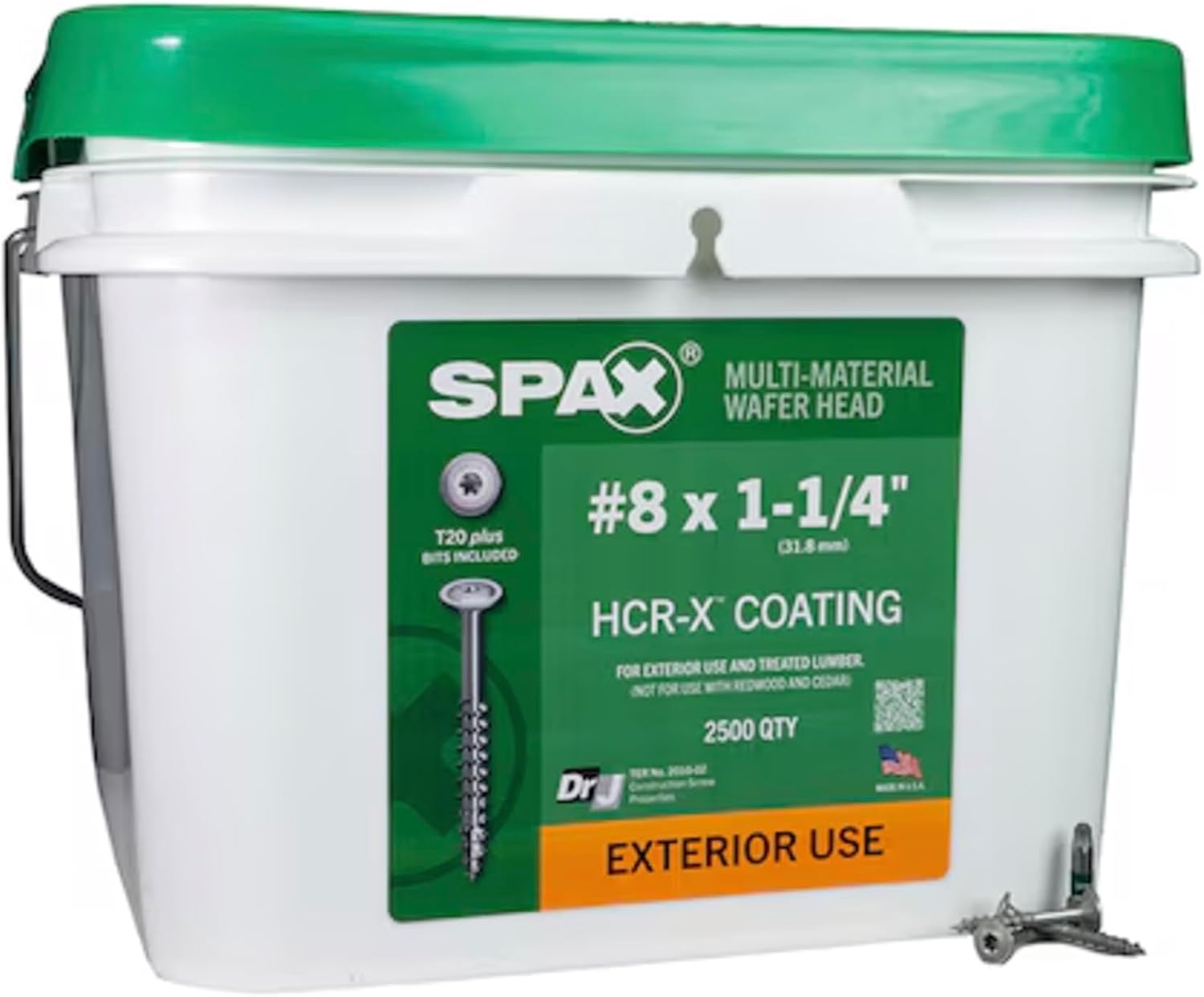 SPAX #8 x 1-1/4' Exterior Wafer Head Wood Screws Construction Torx T-Star Plus (2500 EA) Bulk Pail Includes 4 Bits Rust Resistant