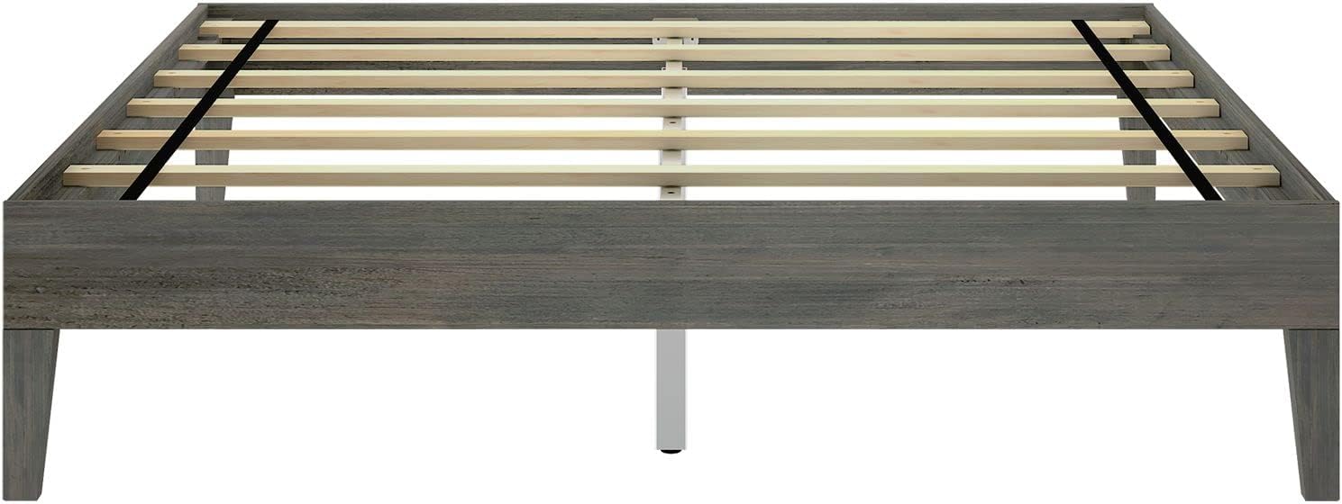 Plank+Beam Solid Wood Platform Bed Frame, Strong Wood Slat Support, No Box Spring Needed, Easy Assembly, Driftwood, Queen