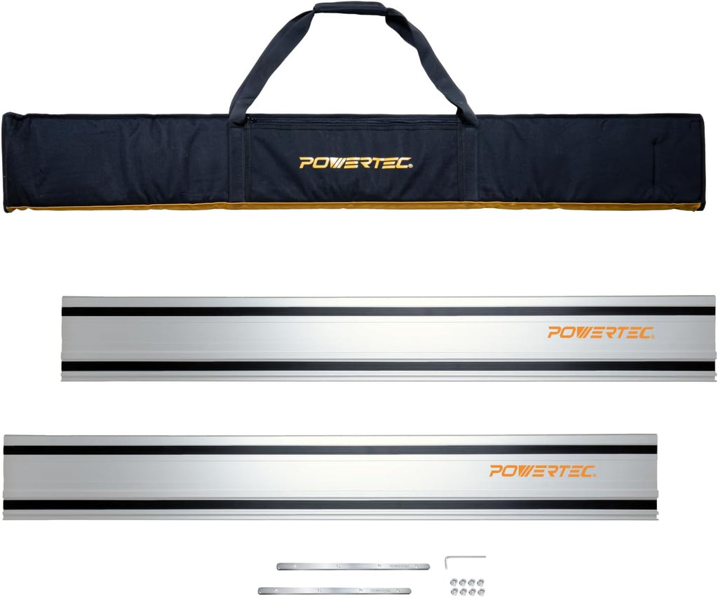 POWERTEC 110' Track Saw Guide Rail Connector Set w/Protective Bag for Milwaukee Track Saw | Includes 2x55' Aluminum Extruded Guide Rails and (2) Guide Rail Connectors for Woodworking Projects